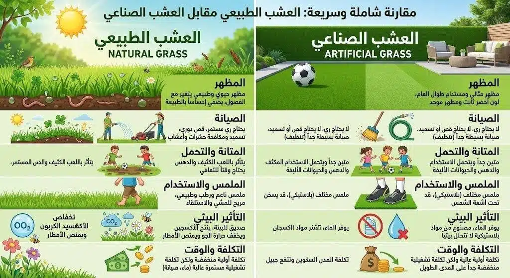 اسعار الثيل الصناعي بالكويت — مقارنة العشب الطبيعي والصناعي