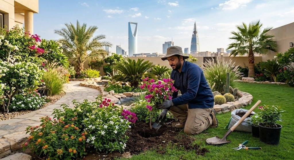 فريق عمل محترف يقوم بتصميم وتنسيق الحدائق بجودة عالية وإبداع ضمن خدمات تنسيق حدائق الرقعي بالكويت لضمان بيئة خضراء وجذابة للعملاء.